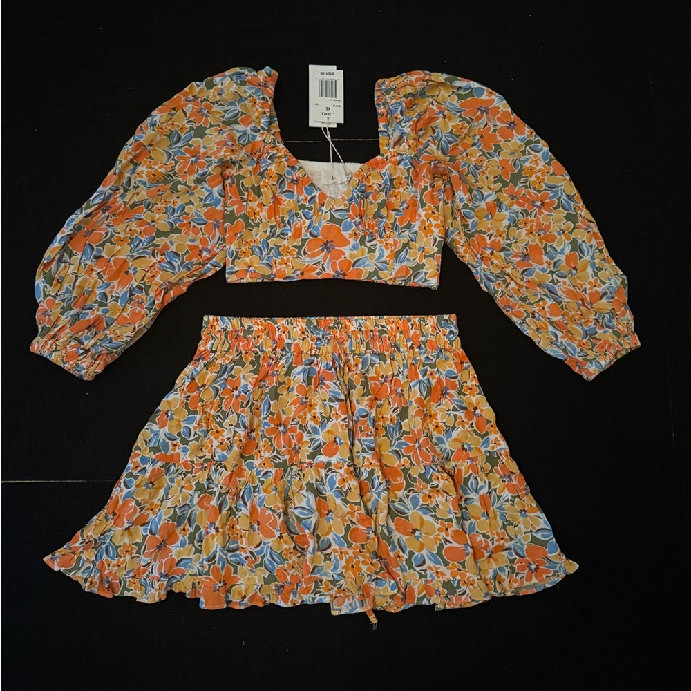 L*Space Orange and Blue Pleated Smocked Dress